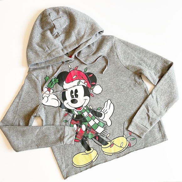 Disney Mickey Mouse Christmas gray cropped hoodie - Picture 1 of 4